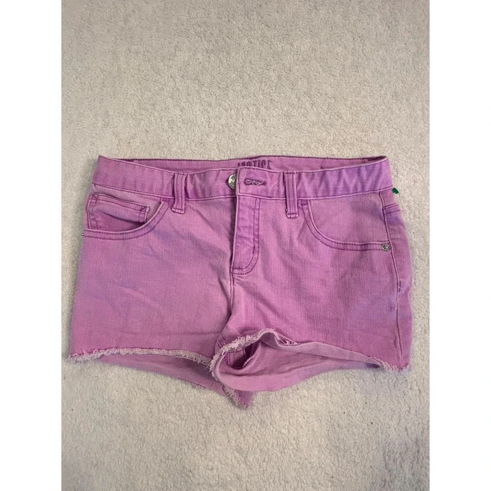 Justice Girls Purple‎ Denim Shorts Raw Hem Size 10 Plus Stretch Jean Shorts